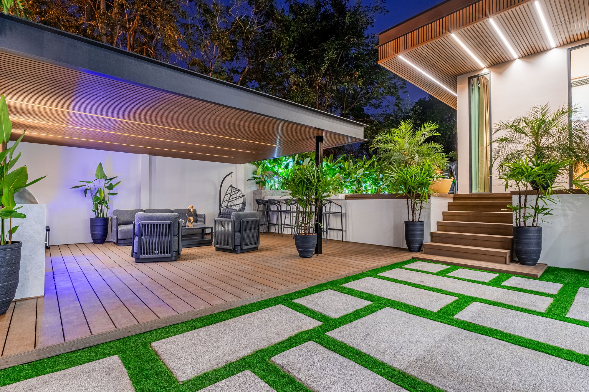 Garden & cabana at night